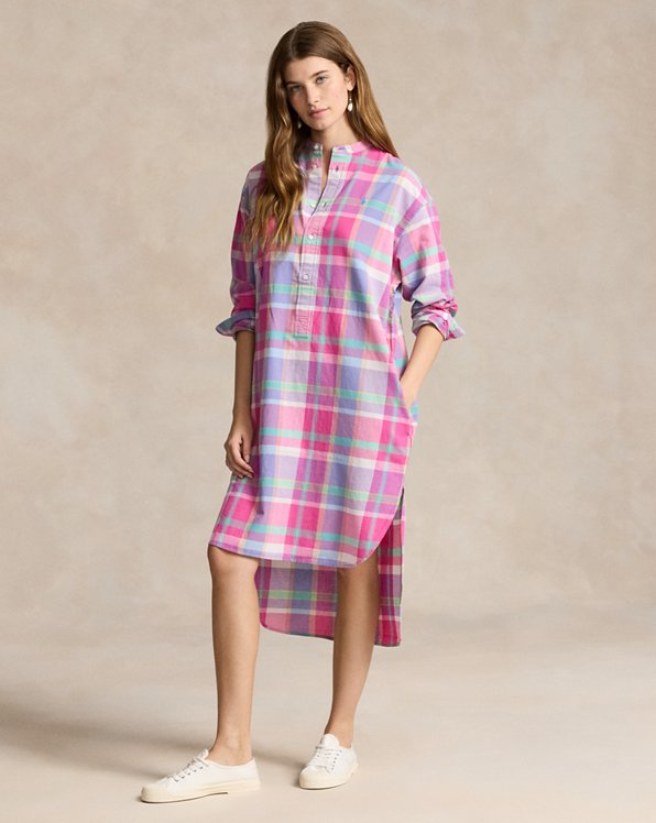 Robe-chemise écossaise en lin