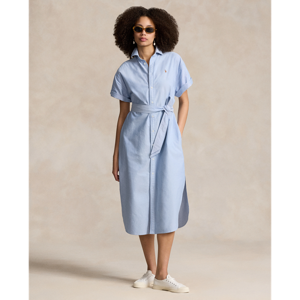 Belted Short-Sleeve Oxford Shirtdress