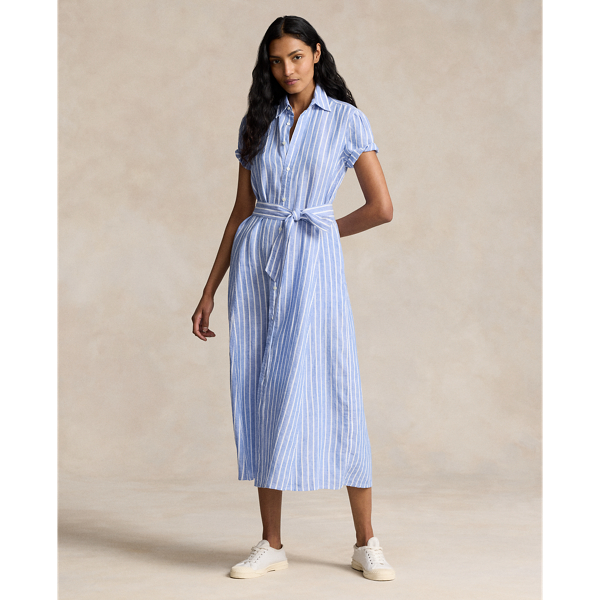 Belted Striped Linen Shirtdress