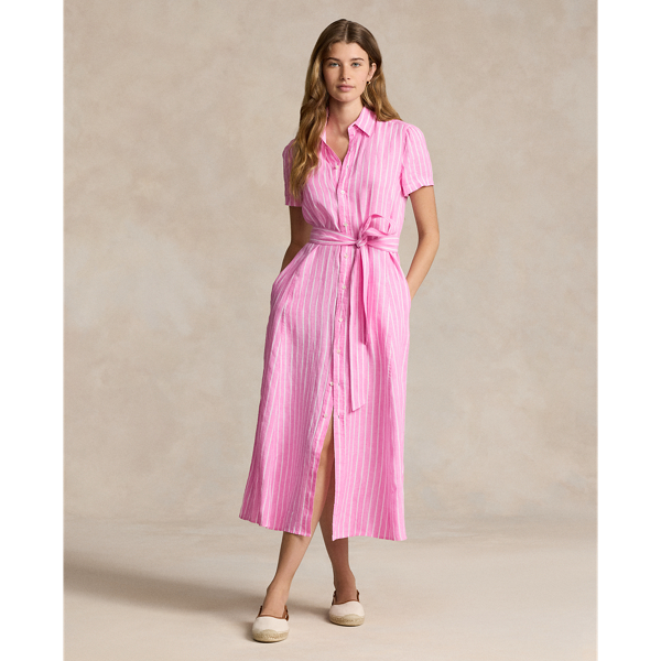 Belted Striped Linen Shirtdress