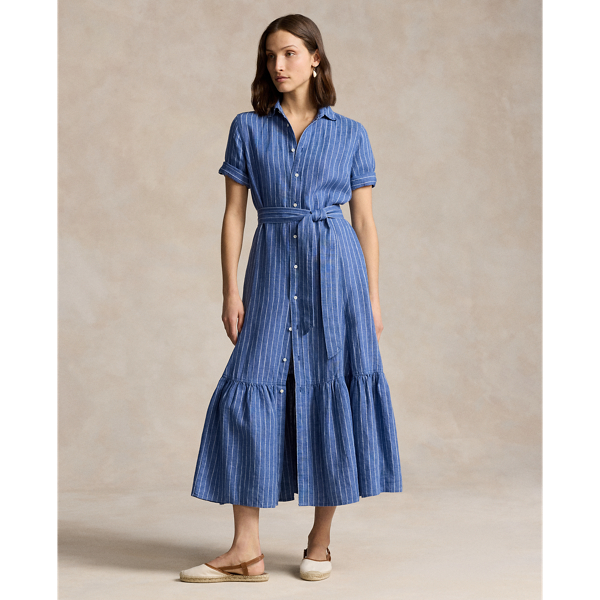 Striped Linen Tiered Shirtdress