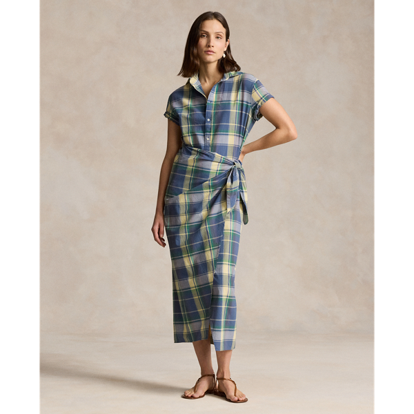 Plaid Cotton Faux-Wrap Shirtdress Polo Ralph Lauren 1