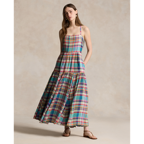 Plaid Linen Midi Dress