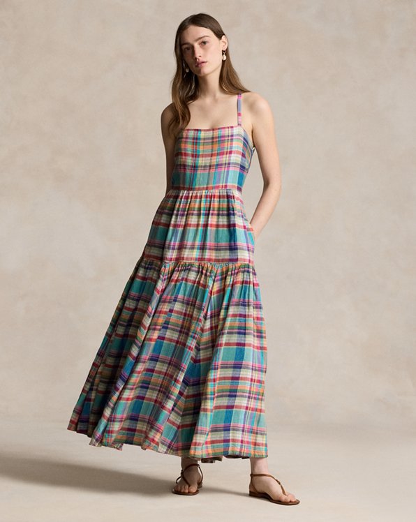 Plaid Linen Midi Dress