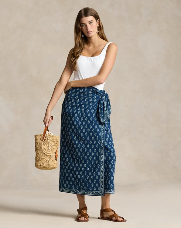 Printed Cotton Wrap Skirt