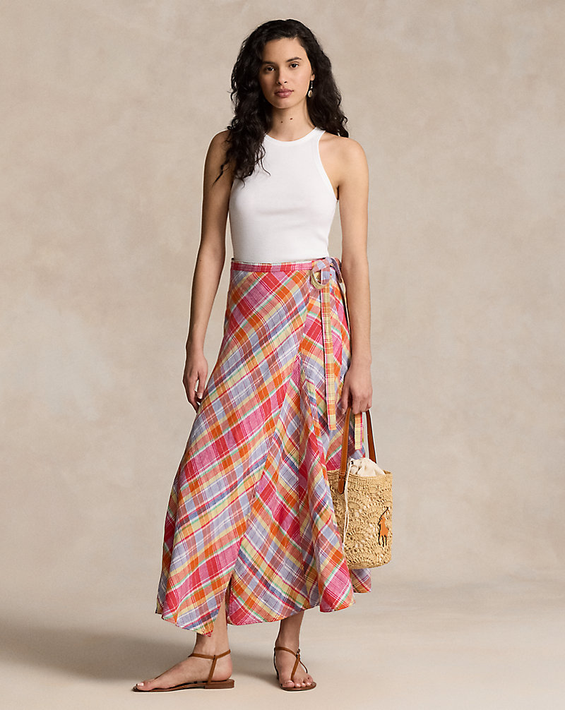 Plaid Linen Wrap Skirt Polo Ralph Lauren 1