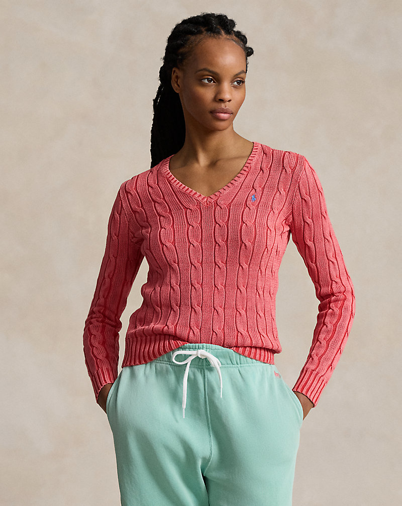 Camisola de malha trançada e decote em V Polo Ralph Lauren 1