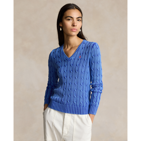 Cable-Knit Cotton V-Neck Jumper