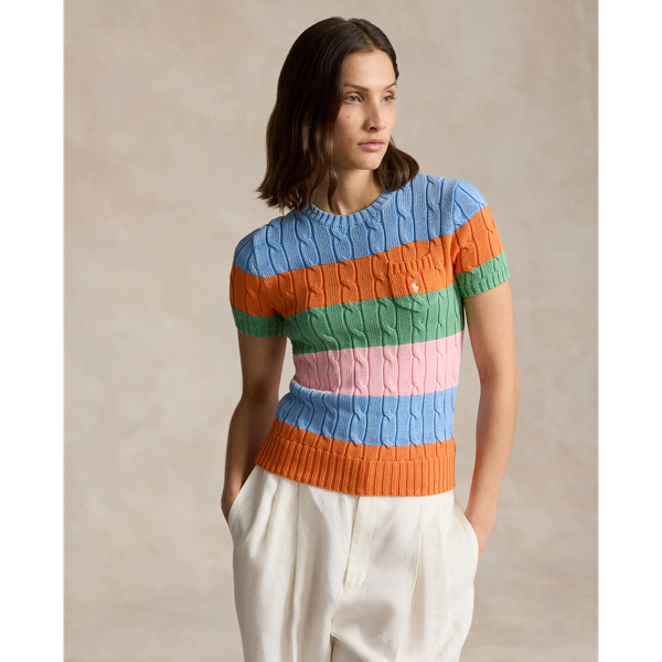 Striped Cable Short-Sleeve Jumper