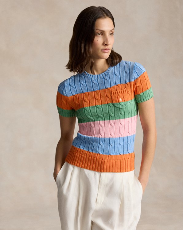Striped Cable Short-Sleeve Jumper