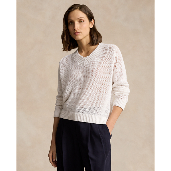 Linen-Cotton V-Neck Sweater