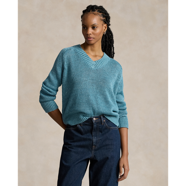 Linen-Cotton V-Neck Sweater