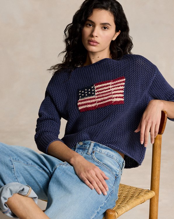 Flag Pointelle Cotton-Linen Sweater