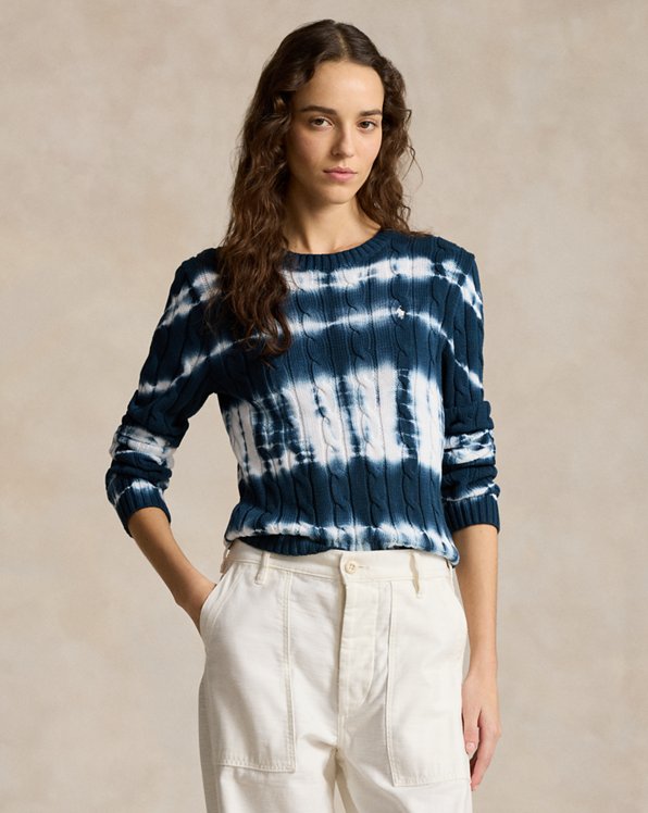 Tie-Dye Cable-Knit Cotton Sweater 