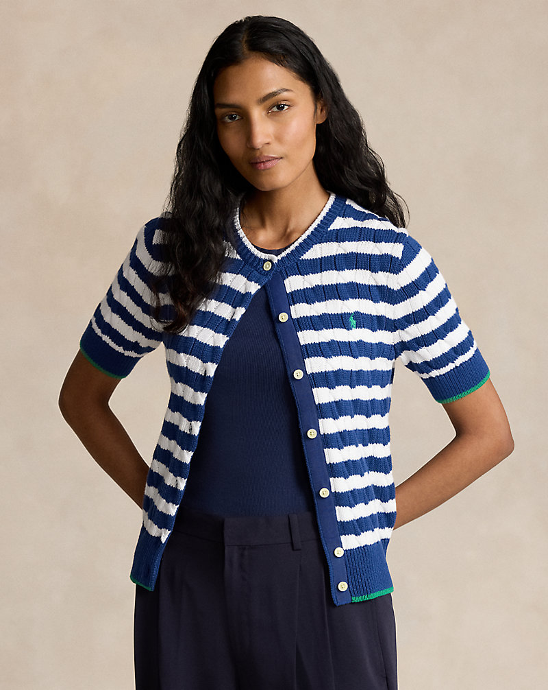 Striped Cable-Knit Short-Sleeve Cardigan Polo Ralph Lauren 1