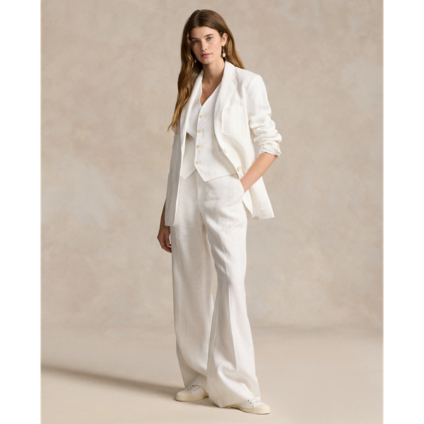Pantalon Femme Vince Camuto Lin Blanc – Taille L – Jambes Larges – Style Lagenlook