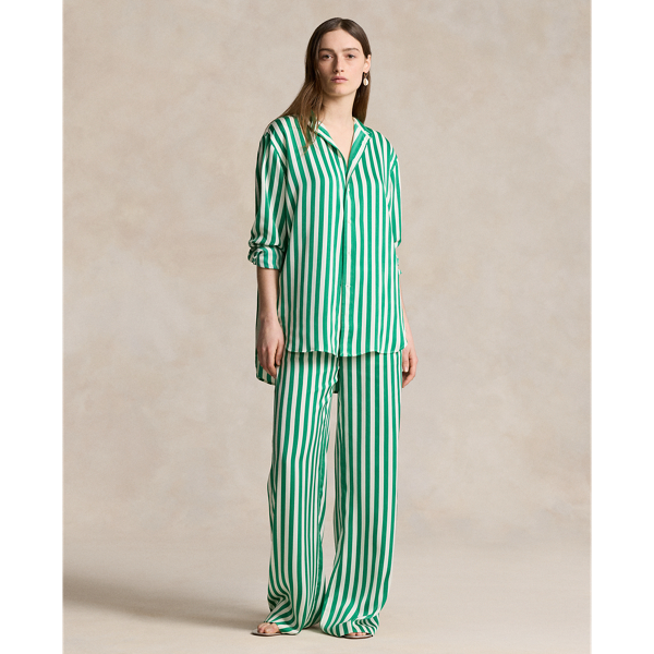 Striped Silk Wide-Leg Trouser