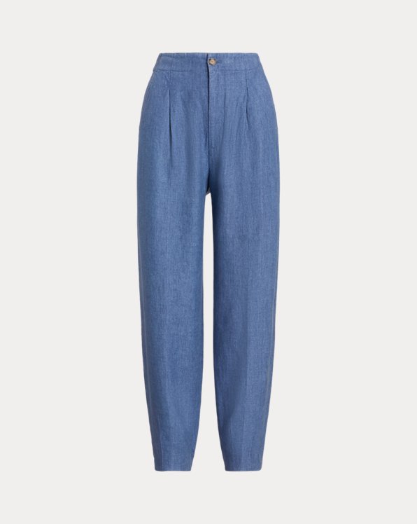 Curved Tapered Linen Trouser
