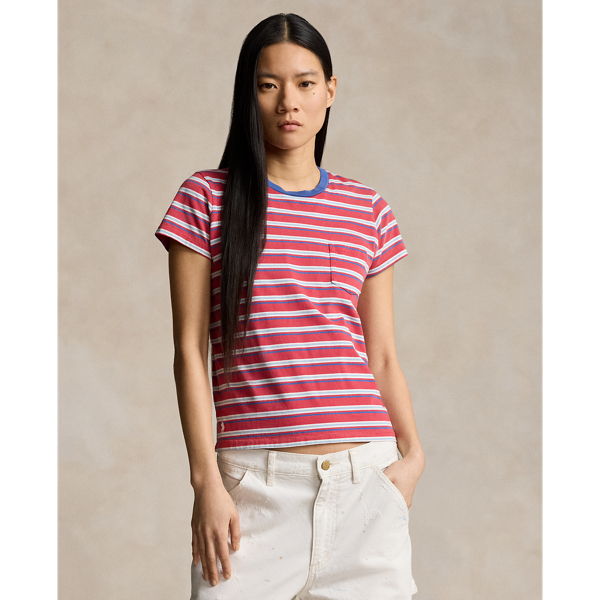 Striped Cotton Jersey Pocket T-Shirt