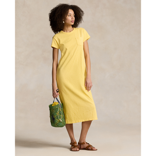 Cotton Crewneck Pocket T-Shirt Dress