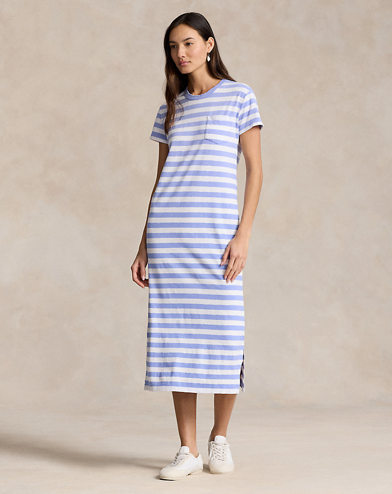 Striped Cotton Crewneck Pocket Tee Dress Polo Ralph Lauren 1
