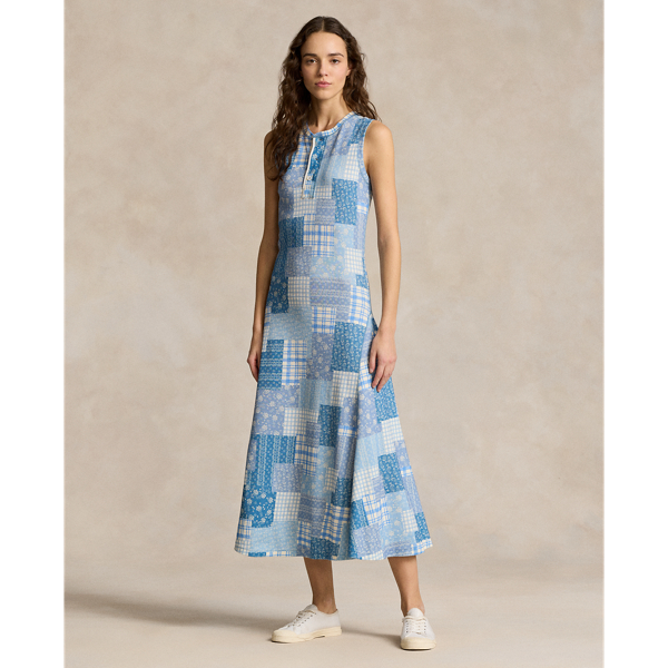 Double-knit mouwloze jurk met patchwork