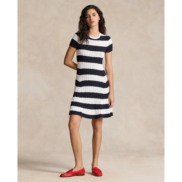Striped Cable-Knit Jumper Dress