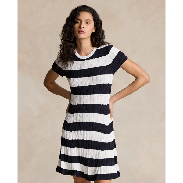 Striped Cable-Knit Sweater Dress