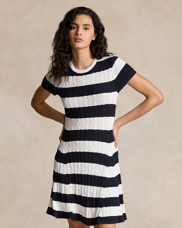 Striped Cable-Knit Sweater Dress