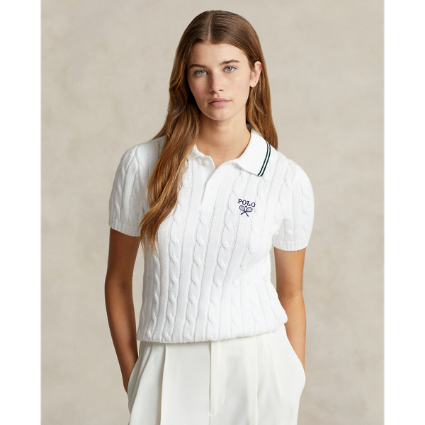 Wimbledon Cable-Knit Cotton Polo Shirt Polo Ralph Lauren 1