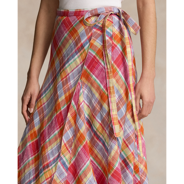 Plaid Linen Panelled Wrap Skirt