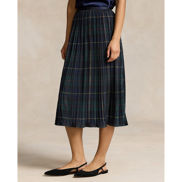 Plaid Pleated Midi Skirt