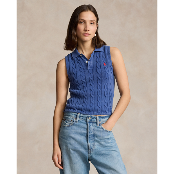 Cable-Knit Cropped Polo Shirt