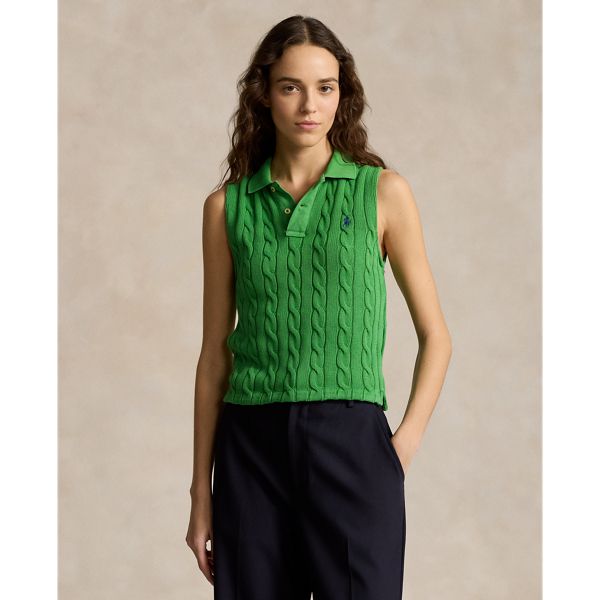 Cable-Knit Cropped Polo Shirt