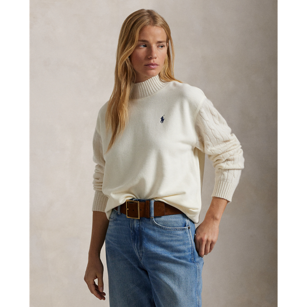 Cable Sleeve Lightweight Fleece Mockneck for Women Ralph Lauren IE