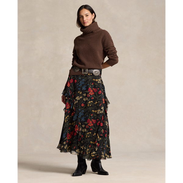 Satin 3D Floral Georgette shirt & Fringed skirt Set