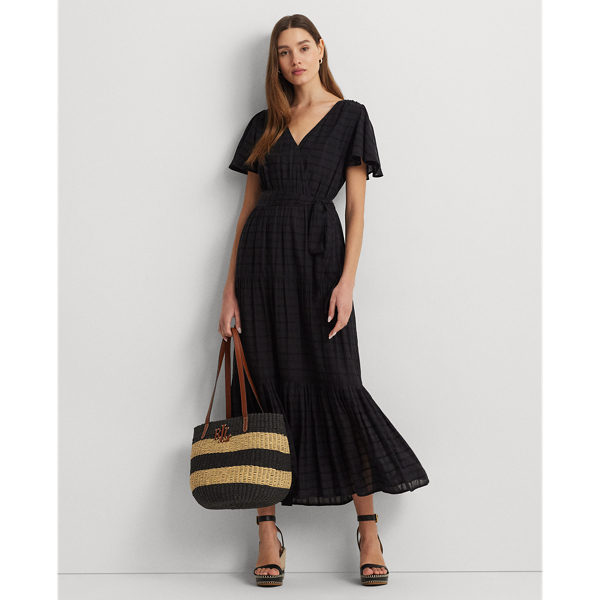 Shadow-Gingham Belted Cotton-Blend Dress