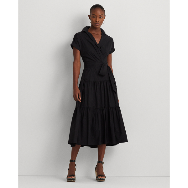 Belted Cotton-Blend Tiered Dress