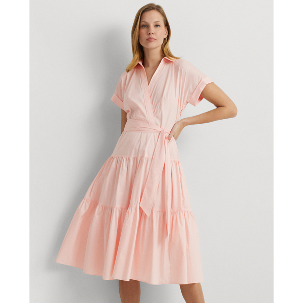 Belted Cotton-Blend Tiered Dress Lauren 1