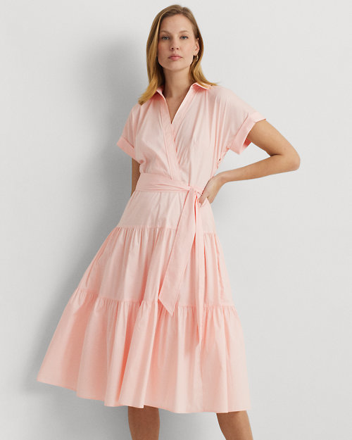 Belted Cotton-Blend Tiered Dress