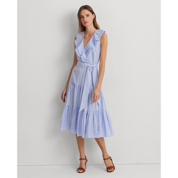 Striped Cotton Broadcloth Surplice Dress