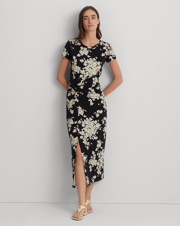 Floral Jersey Twist-Front Midi Dress