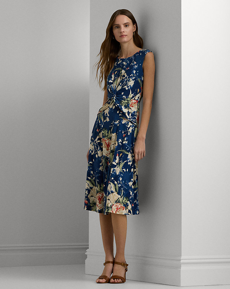 Floral Twist-Front Stretch Jersey Dress Lauren 1