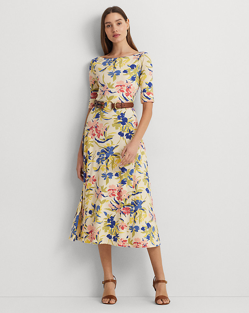 Floral Stretch Cotton Midi Dress Lauren 1