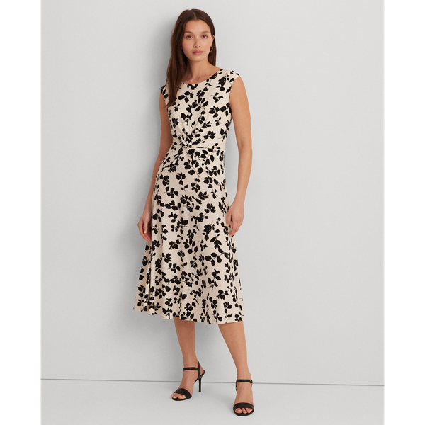 Leaf-Print Twist-Front Jersey Dress