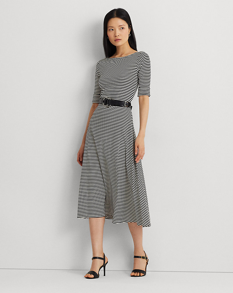 Striped Stretch Cotton Midi Dress Lauren 1