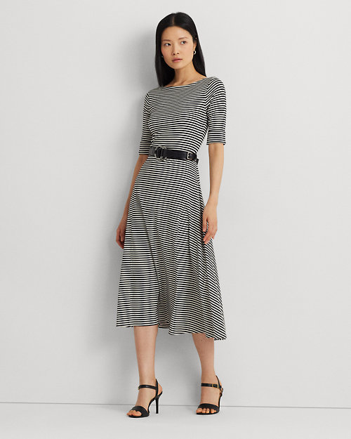 Striped Stretch Cotton Midi Dress