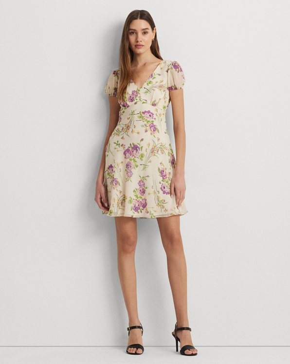 Floral Georgette Puff-Sleeve Dress
