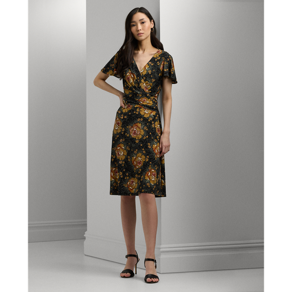 Floral Stretch Jersey Surplice Dress