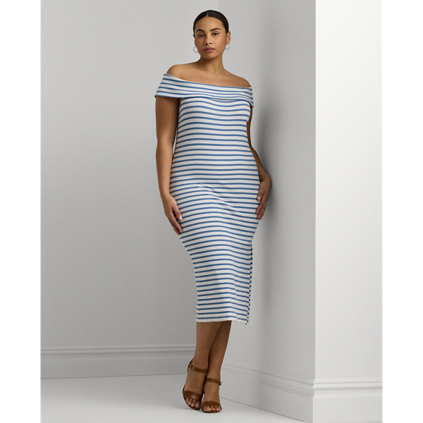 Striped Off-the-Shoulder Midi Dress Lauren Woman 1